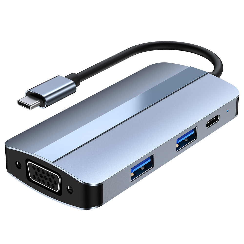 2106 Type-C Docking Station Portable USB Hub Adapter Multi-Port 7-in-1 USB-C to HD 4K / 30Hz, PD 100W, VGA 1080P, USB3.0, USB2.0