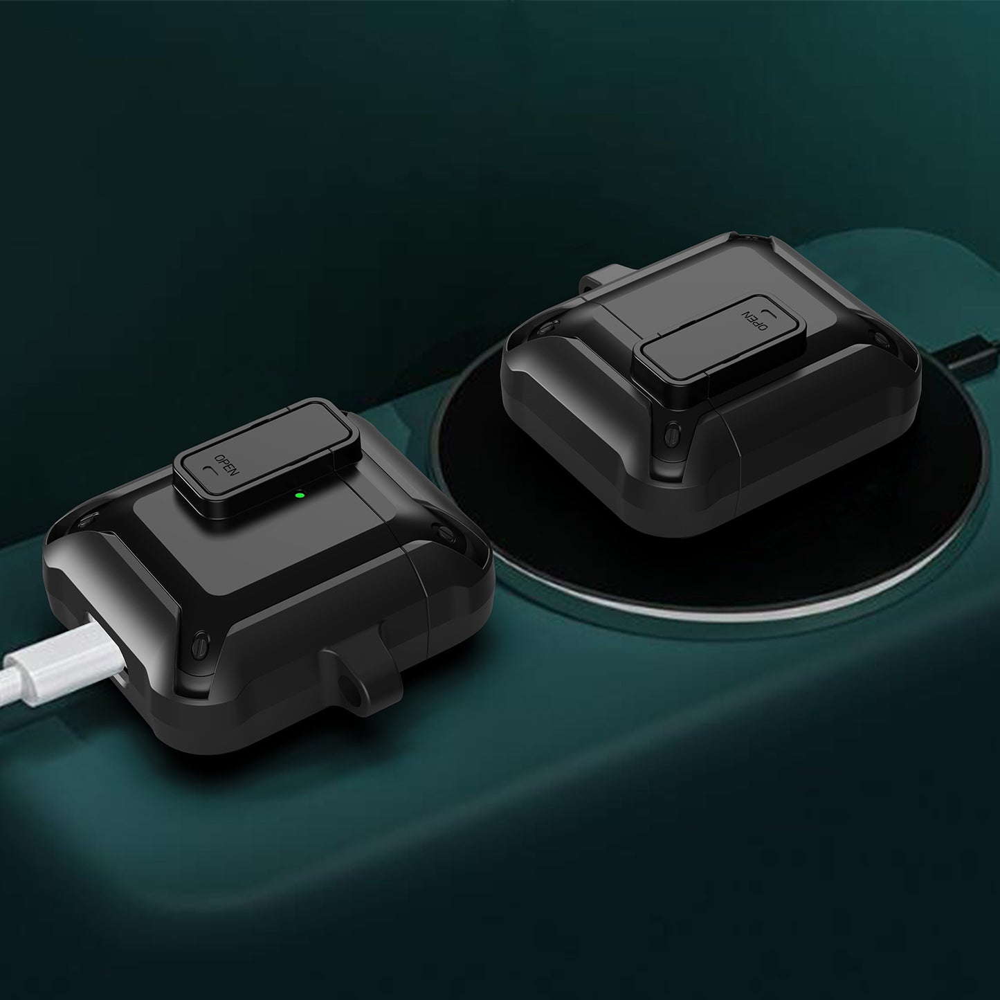 2 in 1 TPU + PC Anti-drop Earbuds Case Protector Shock-resistant Portable Earphone Charging Case Cover with Lock/Buckle for AirPods 1/2