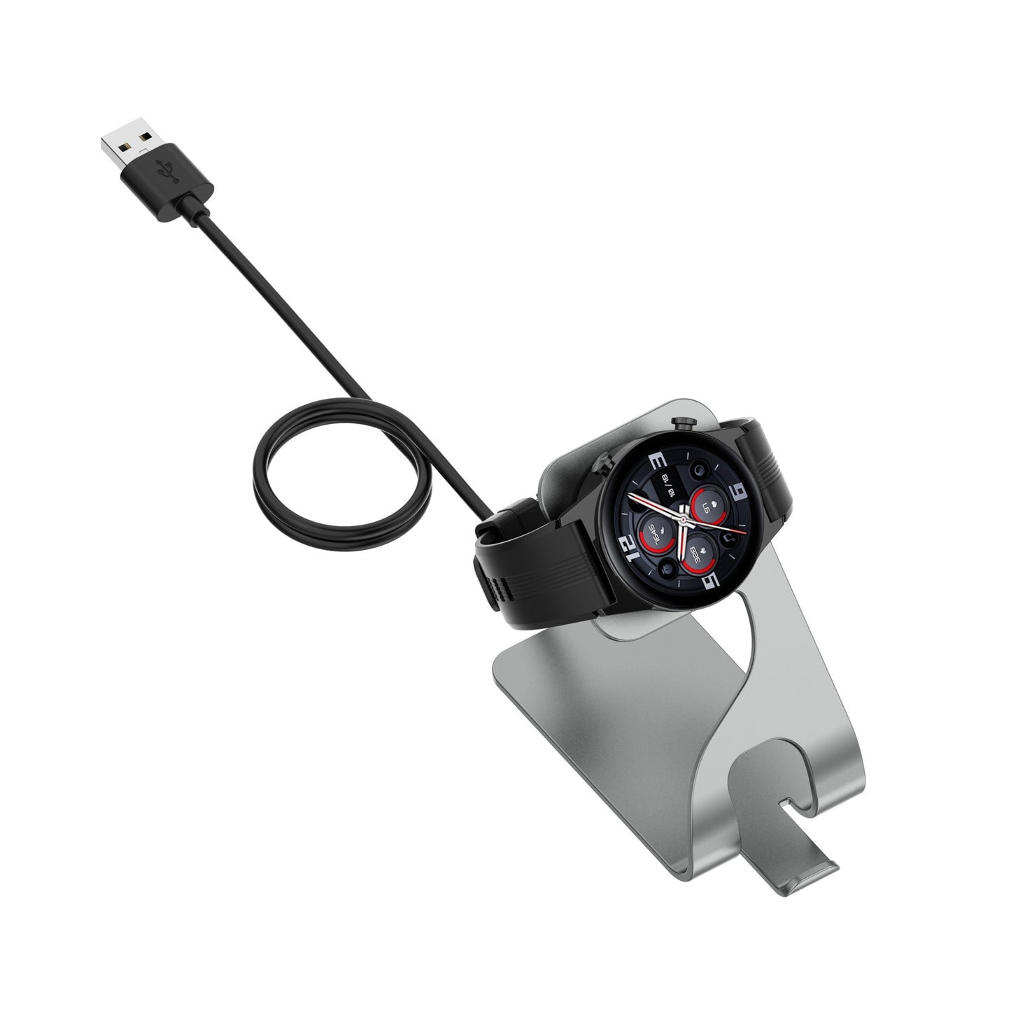For Honor Watch GS3 Charging Cable Smart Watch Charger with Aluminum Alloy Bracket Stand Set (with Magnetic Function and Chip Protection)