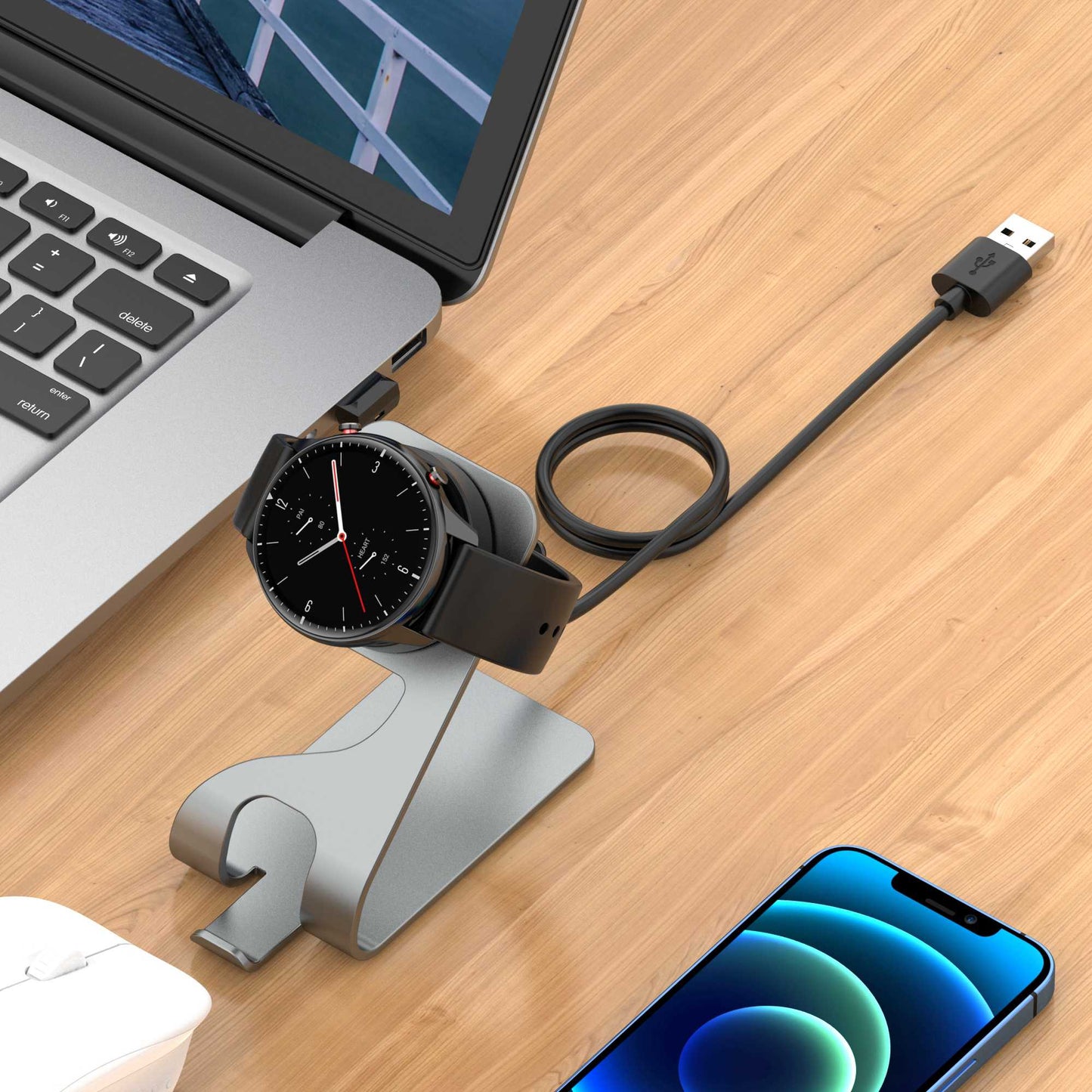For Huami Amazfit Bip 3 / Amazfit GTR 2 Aluminum Alloy Bracket Watch Charger Charging Dock Stand