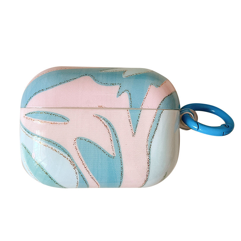 For Apple AirPods 3 IMD Marble Pattern Soft TPU Protective Case Glossy Bluetooth Earphone Drop-proof Cover with Ring Buckle