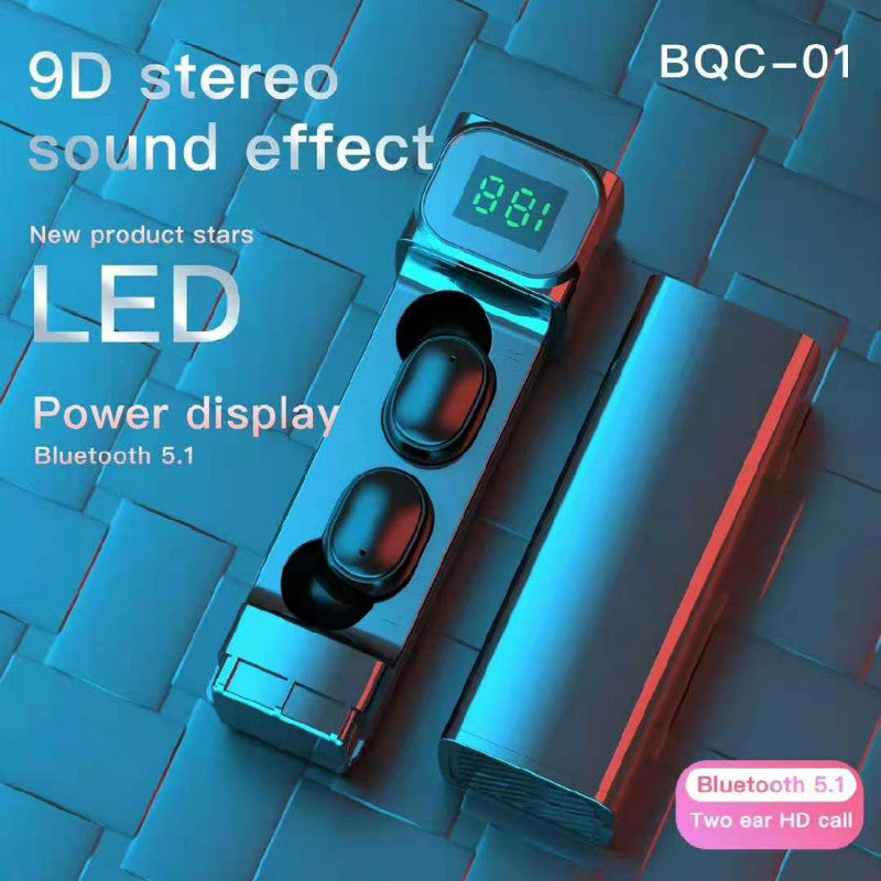 BQC-01 TWS Bluetooth 5.1 Earphones LED Digital Display Mini In-ear Sweatproof Touch Sports Headsets