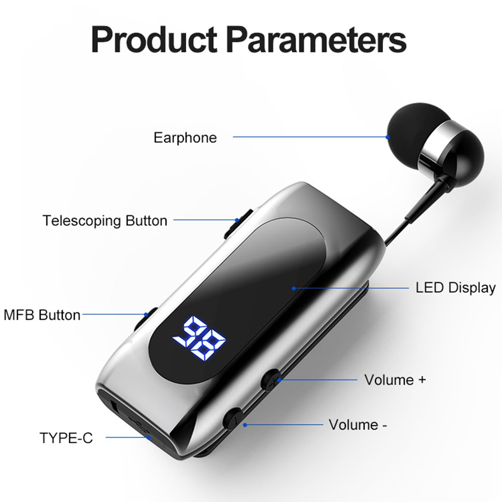 K55 Business Bluetooth Single-Ear Earphone Battery Display Clip-On Intelligent Noise Reduction Telescopic Headset Clipper