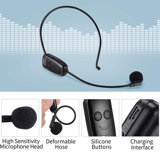 U12A Head-mounted UHF Wireless Microphone Headset Voice Amplifier Mic Speaker for Teaching Guide Lecture Meeting
