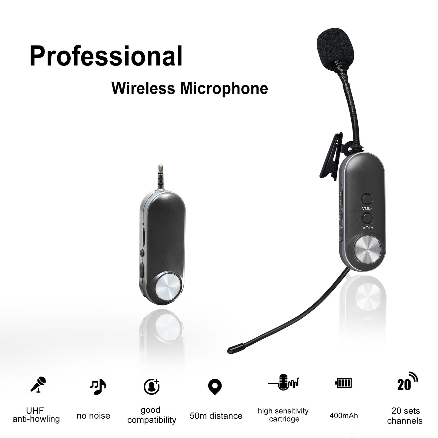 LTD-3 Wireless Lavalier Microphone Video Live Streaming Interviews Lapel Clip Headset Mic with Receiver