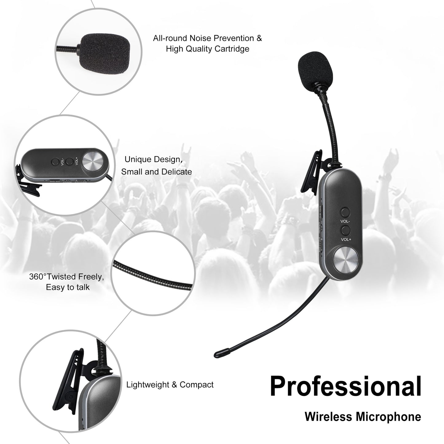 LTD-3 Wireless Lavalier Microphone Video Live Streaming Interviews Lapel Clip Headset Mic with Receiver