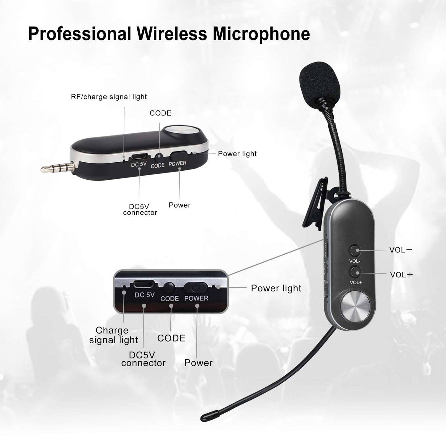 LTD-3 Wireless Lavalier Microphone Video Live Streaming Interviews Lapel Clip Headset Mic with Receiver