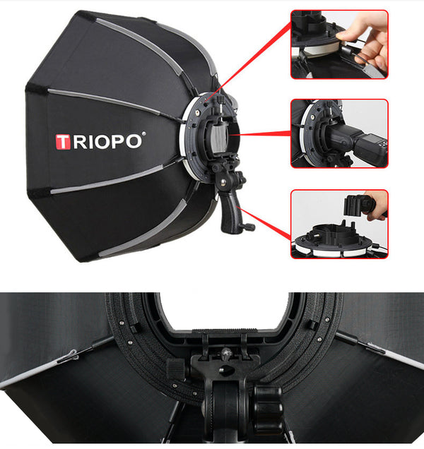 TRIOPO KS90 90cm Foldable Octagon Softbox Bracket Mount Soft Box Handle Diffuser for Speedlite Flash Light