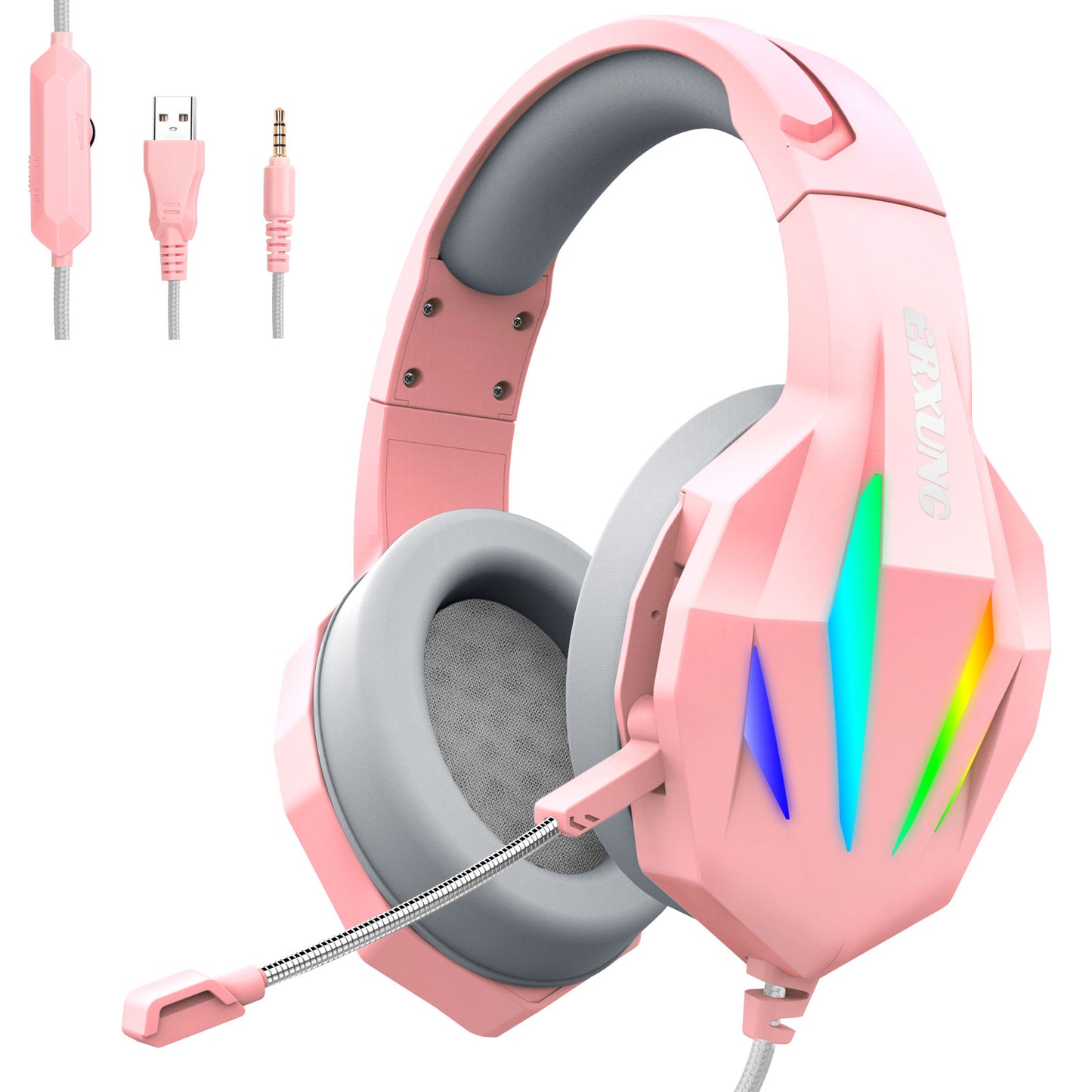 ERXUAN J5 Wired Over-Ear Headphone Gaming Headset with Noise Isolation Mic LED RGB Light Surround Sound