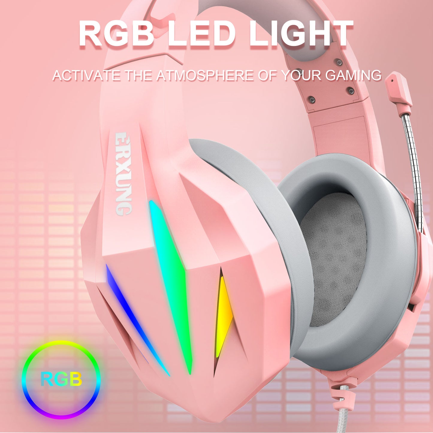 ERXUAN J5 Wired Over-Ear Headphone Gaming Headset with Noise Isolation Mic LED RGB Light Surround Sound