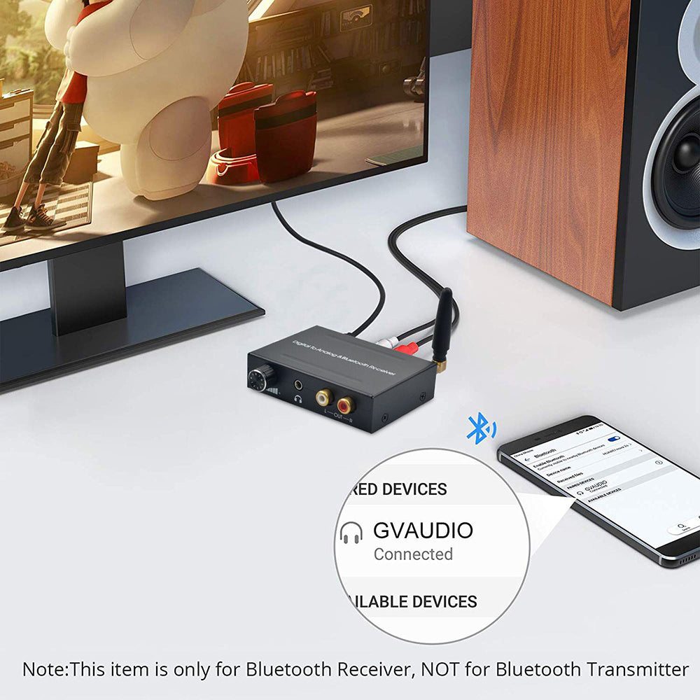 24Bit 192Khz Digital to Analog Converter Bluetooth 5.0 Receiver Volume Control DAC Audio Adapter for DVD TVbox
