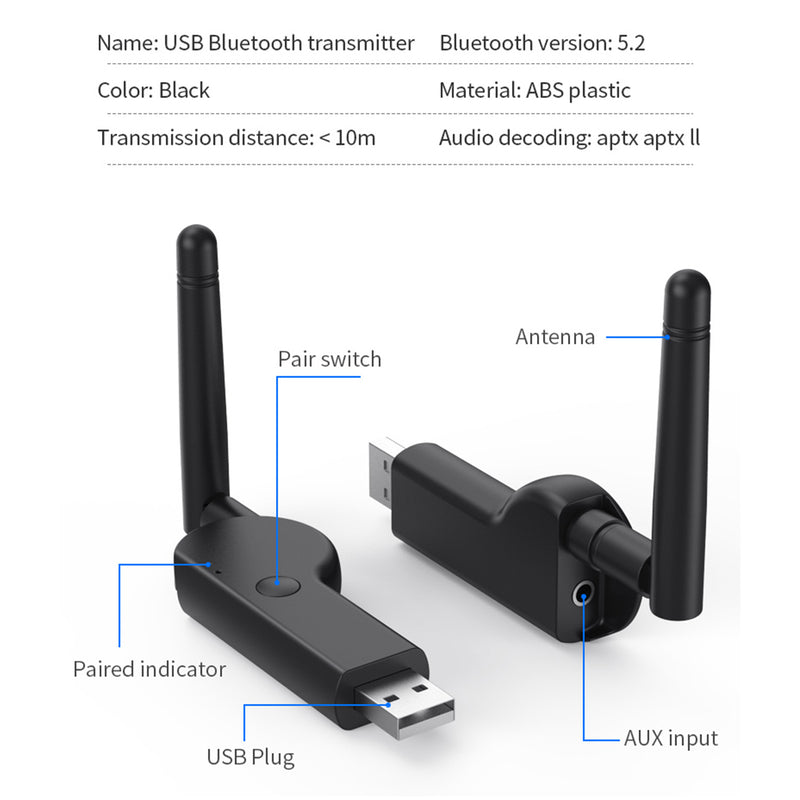 TX19 Bluetooth 5.2 Audio Transmitter USB Adapter with External Antenna for PC TV CD Player