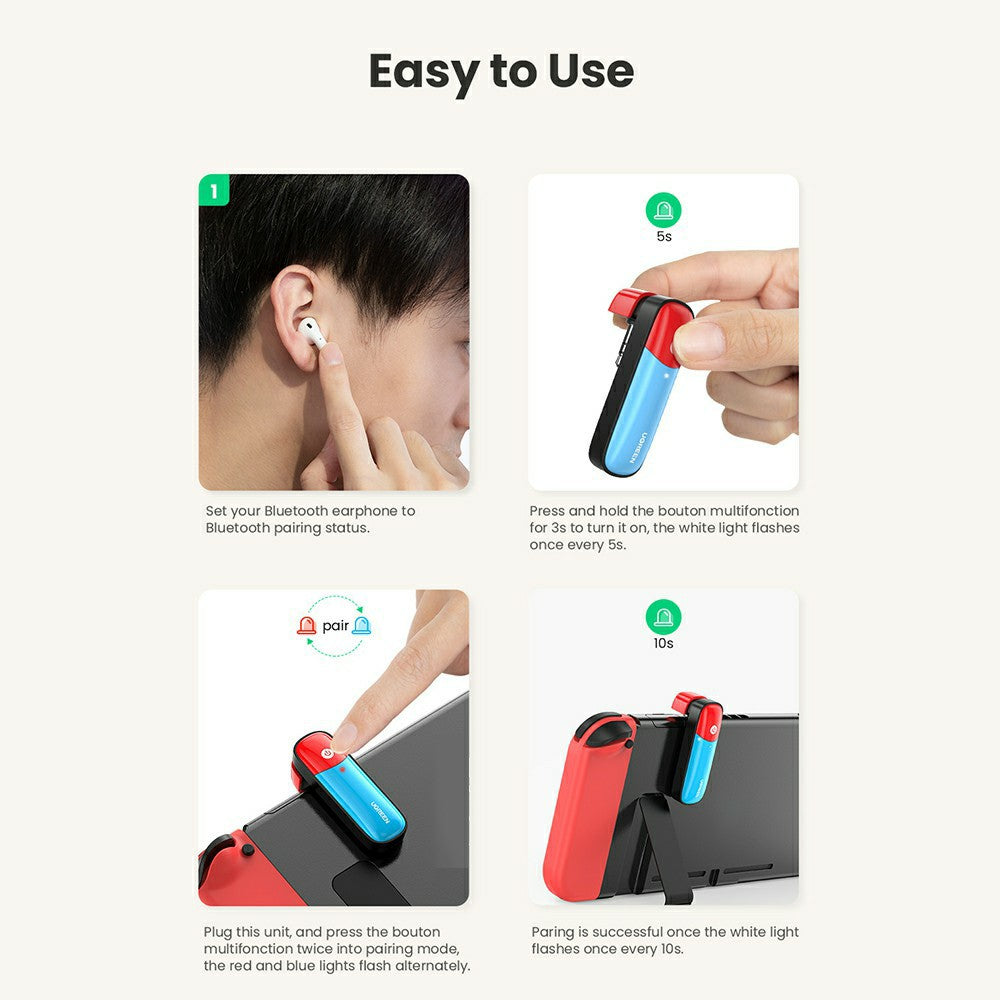 UGREEN 80188 Bluetooth 5.0 Transmitter 3.5mm Audio Adapter APTX LL Wireless Transmitter for Nintendo Switch