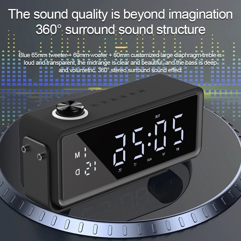 K5 Rechargeable Bluetooth Speaker Music Loudspeaker with LED Digital Alarm Clock Support TF Card / FM Radio (CE Certificated)