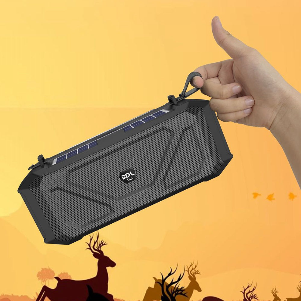 BDL-186 Portable Outdoor Sport Fitness Solar Rechargeable Bluetooth Speaker LED Flashlight Wireless Music Subwoofer