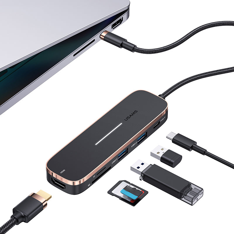 USAMS US-SJ575 USB C Hub to HD Video Ouput+2xUSB 3.0+100W PD Charger+2 Memory Card Slots for Type-C Laptops