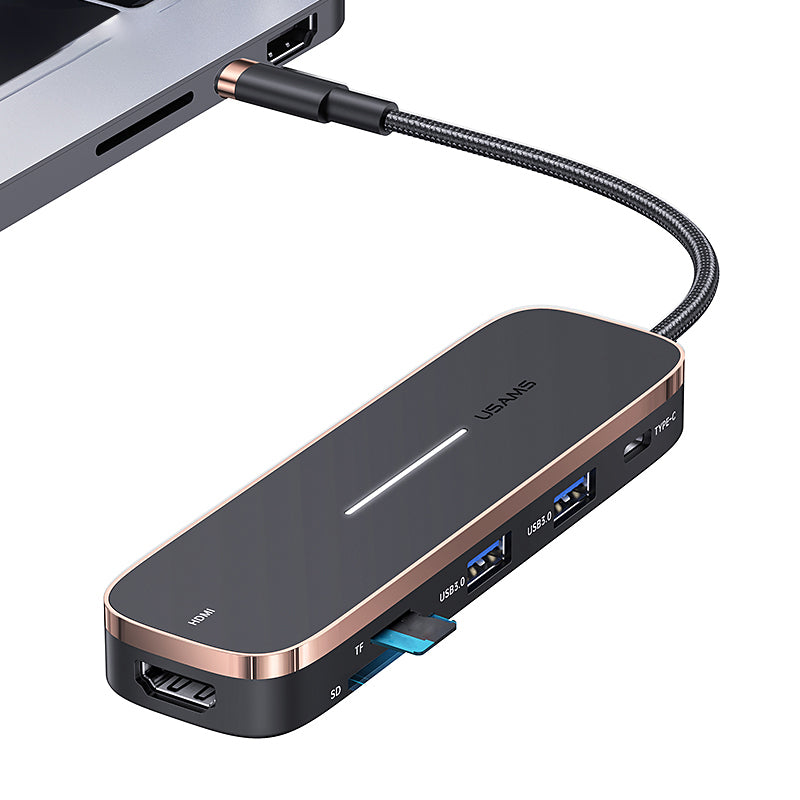 USAMS US-SJ575 USB C Hub to HD Video Ouput+2xUSB 3.0+100W PD Charger+2 Memory Card Slots for Type-C Laptops