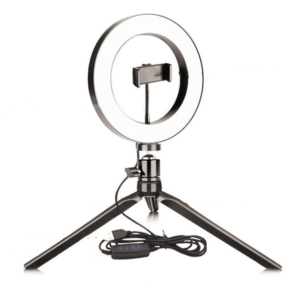 XWJ-532F1 Desktop 3000K-6500K 26cm LED Selfie Ring Light Tripod Stand Phone Clip Mount Vlogging Video Light Live Broadcast Kit