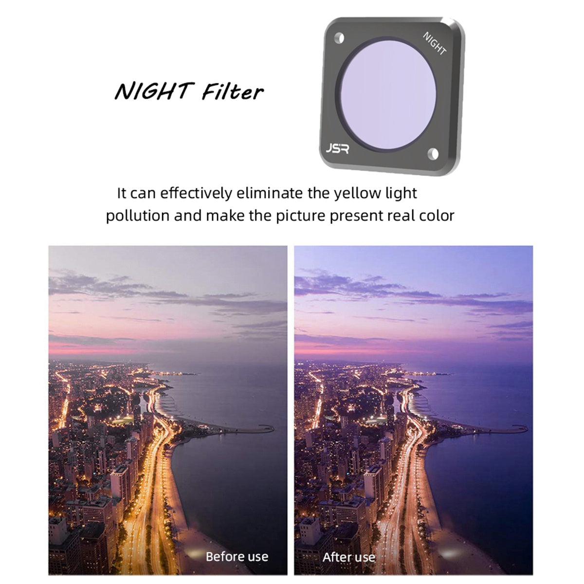 JUNESTAR JSR-1339-14 For DJI Action 2 NIGHT Filter Optical Glass Anti Light Pollution Camera Lens Filter