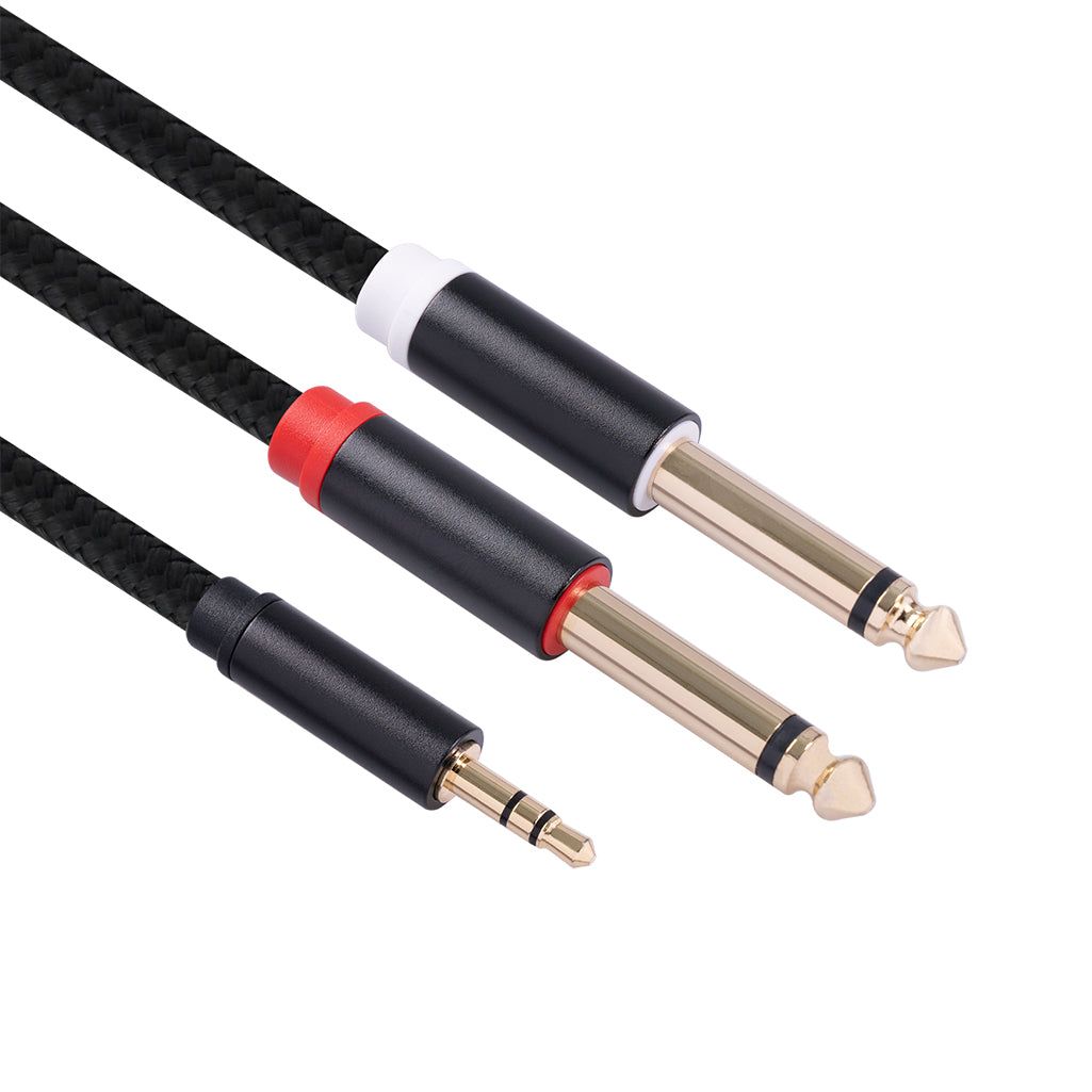 3.5mm to Double 6.35mm Aux Cable 2 Mono 6.35 Jack to 3.5 Male Audio Cable 2m for Phone to Mixer Amplifier
