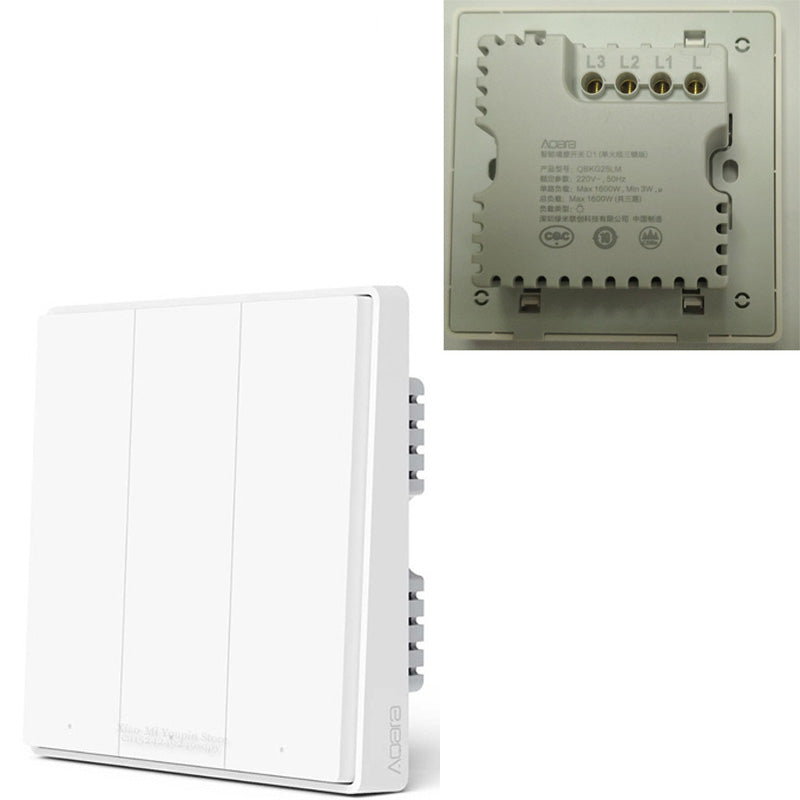 XIAOMIYOU QBKG25LM Aqara Wall Switch D1 3 Key Single Line Fire Wire ZigBee Smart Wireless Key Light Remote Control