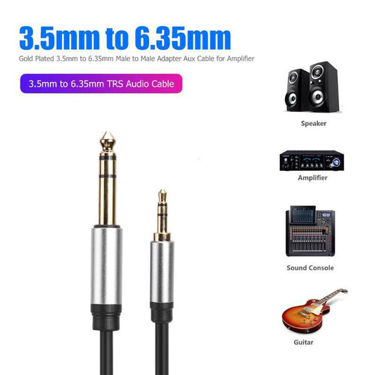 0.3m 3.5mm to 6.35mm TRS Converter Male to Male Stereo Audio Aux Adapter Cable