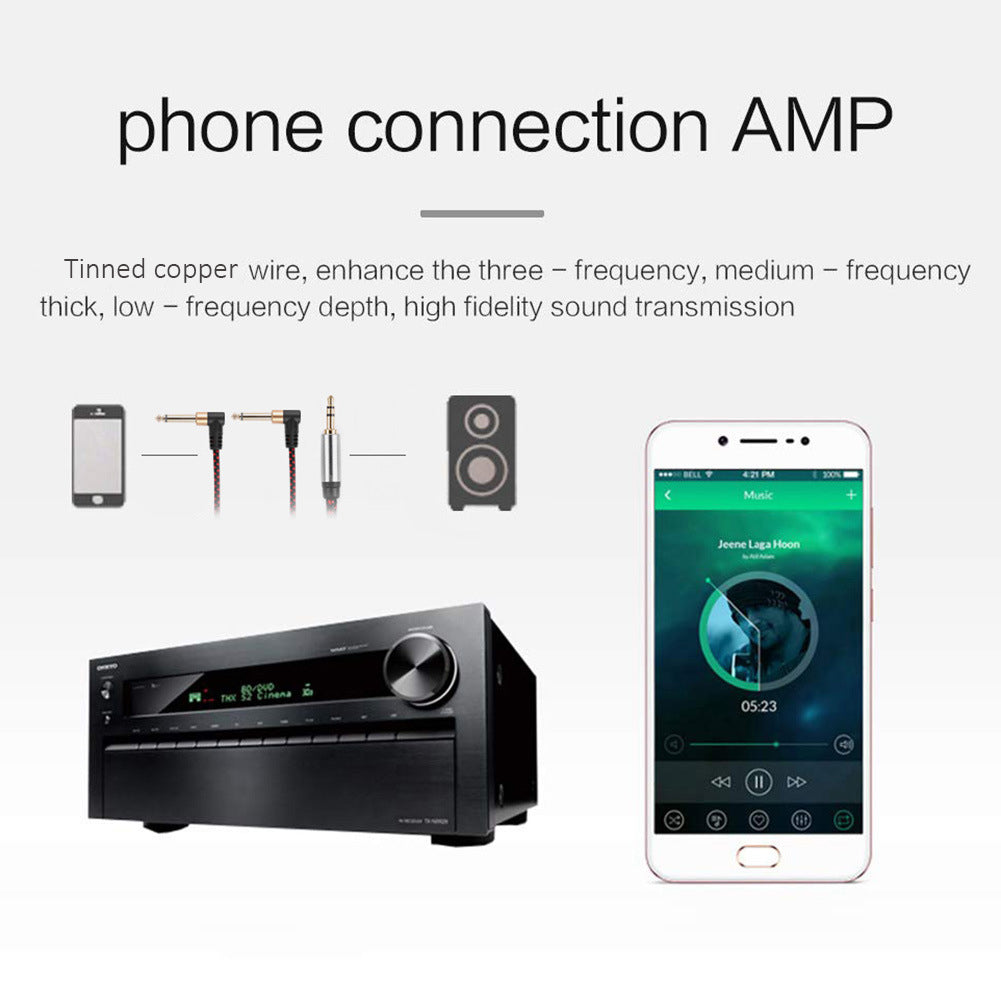 1m JY-01 3.5mm Male to Dual 90 Degree 6.35mm Male Right Angle Y Cable AUX Splitter Audio Cord for Speaker Amplifier Mixer