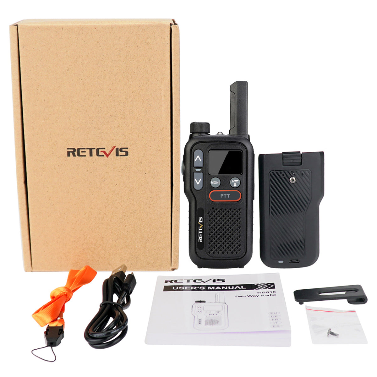 RETEVIS RB618 Walkie Talkie Mini Dual PTT 16 PMR446 Channels Radio with Scan/Flashlight Function (0.5W Only for Europe)