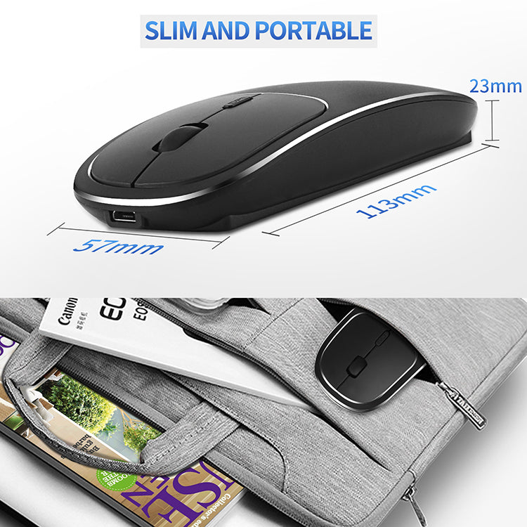 2.4G Wireless Optical Mouse Rechargeable Aluminium Alloy Mice with Type-C Adapter for Desktop Computer Office Laptop