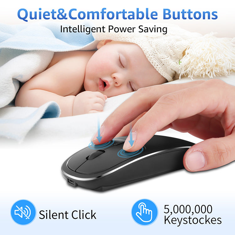 2.4G Wireless Optical Mouse Rechargeable Aluminium Alloy Mice with Type-C Adapter for Desktop Computer Office Laptop