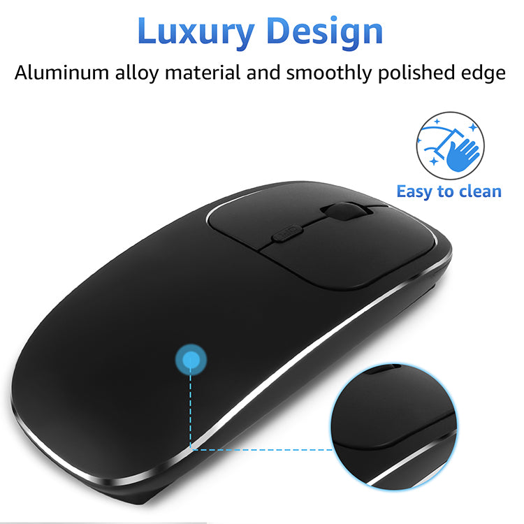 2.4G Wireless Optical Mouse Rechargeable Aluminium Alloy Mice with Type-C Adapter for Desktop Computer Office Laptop