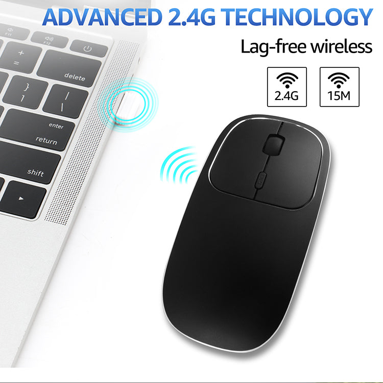 2.4G Wireless Optical Mouse Rechargeable Aluminium Alloy Mice with Type-C Adapter for Desktop Computer Office Laptop