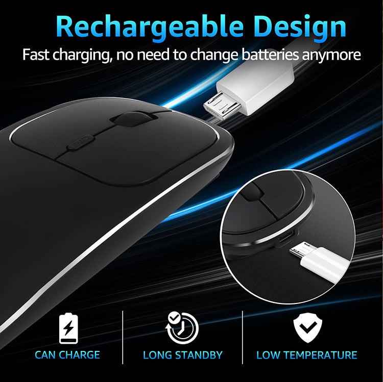 2.4G Wireless Optical Mouse Rechargeable Aluminium Alloy Mice with Type-C Adapter for Desktop Computer Office Laptop