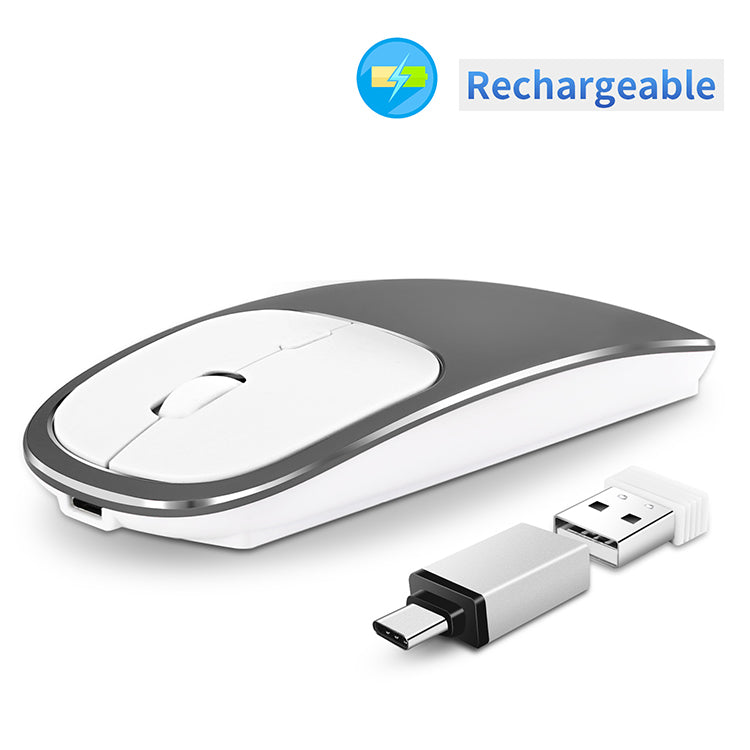 2.4G Wireless Optical Mouse Rechargeable Aluminium Alloy Mice with Type-C Adapter for Desktop Computer Office Laptop