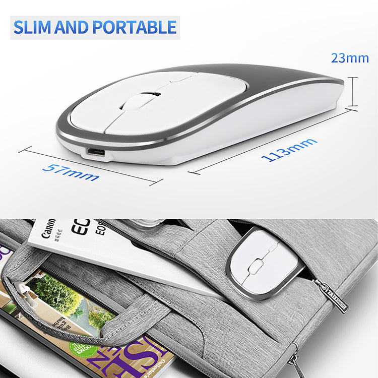 2.4G Wireless Optical Mouse Rechargeable Aluminium Alloy Mice with Type-C Adapter for Desktop Computer Office Laptop