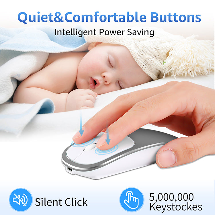 2.4G Wireless Optical Mouse Rechargeable Aluminium Alloy Mice with Type-C Adapter for Desktop Computer Office Laptop