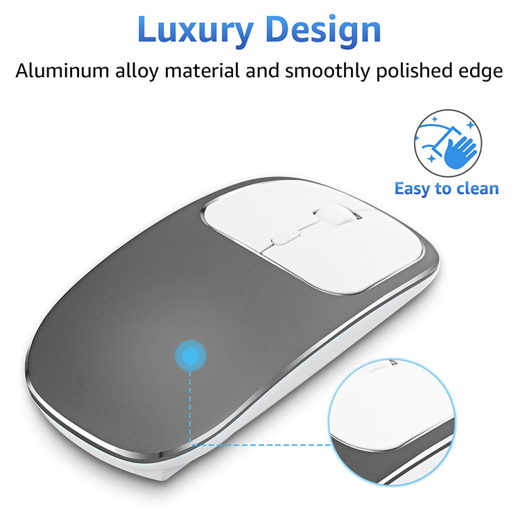 2.4G Wireless Optical Mouse Rechargeable Aluminium Alloy Mice with Type-C Adapter for Desktop Computer Office Laptop