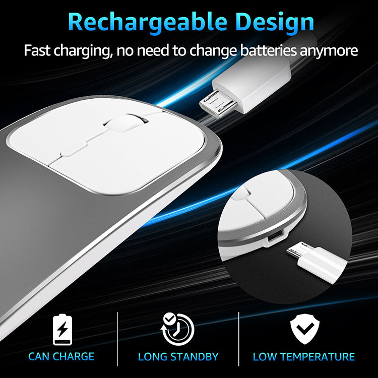 2.4G Wireless Optical Mouse Rechargeable Aluminium Alloy Mice with Type-C Adapter for Desktop Computer Office Laptop