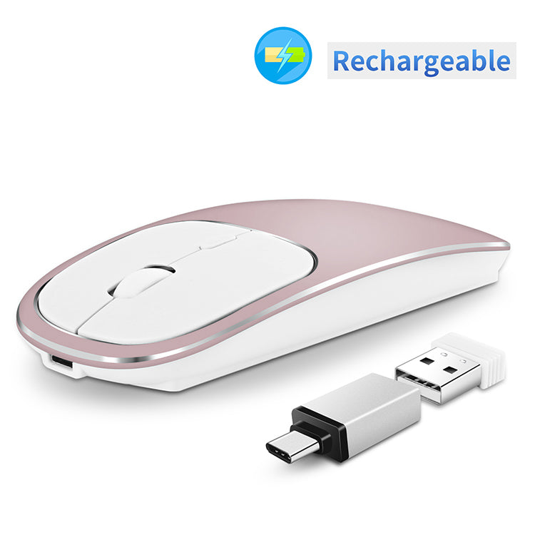 2.4G Wireless Optical Mouse Rechargeable Aluminium Alloy Mice with Type-C Adapter for Desktop Computer Office Laptop