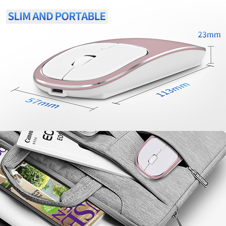 2.4G Wireless Optical Mouse Rechargeable Aluminium Alloy Mice with Type-C Adapter for Desktop Computer Office Laptop