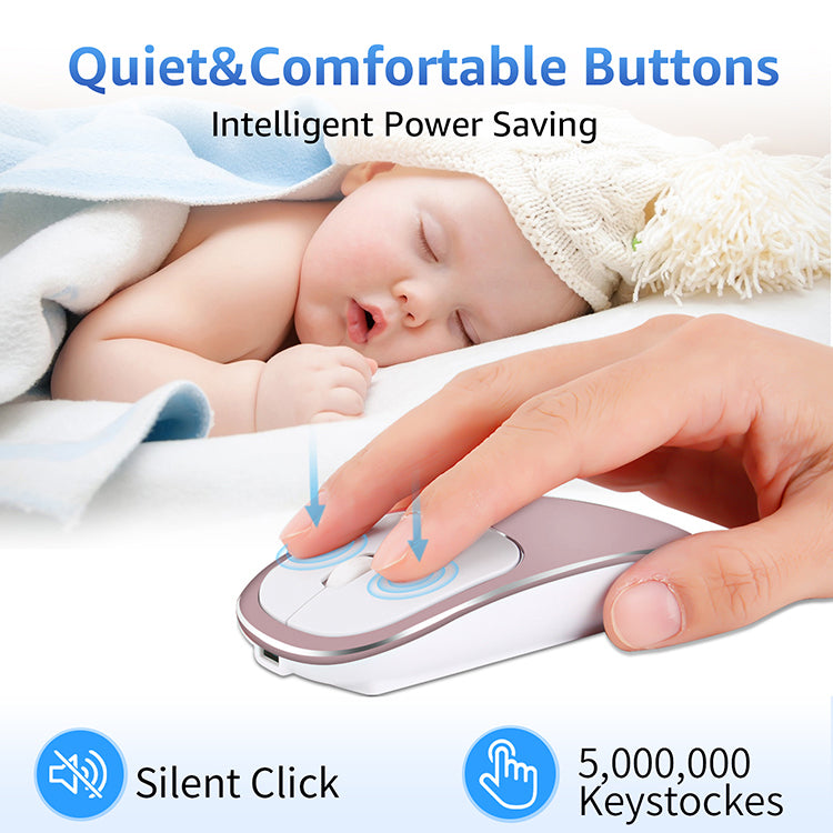 2.4G Wireless Optical Mouse Rechargeable Aluminium Alloy Mice with Type-C Adapter for Desktop Computer Office Laptop