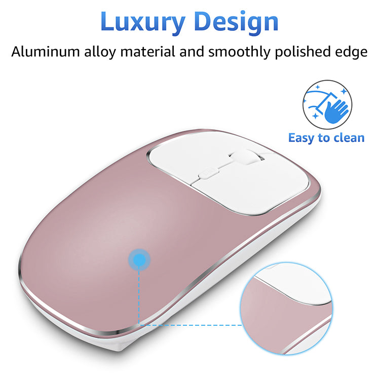 2.4G Wireless Optical Mouse Rechargeable Aluminium Alloy Mice with Type-C Adapter for Desktop Computer Office Laptop