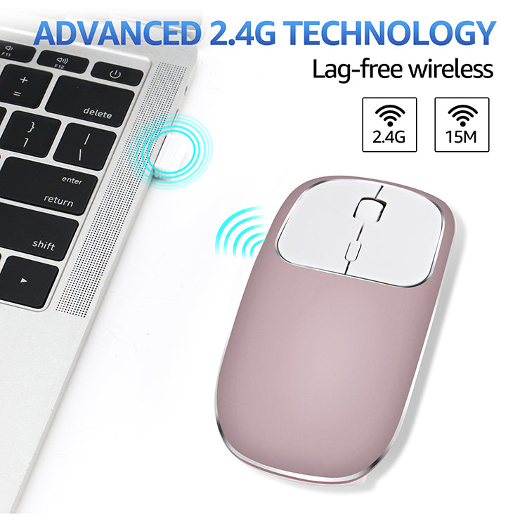 2.4G Wireless Optical Mouse Rechargeable Aluminium Alloy Mice with Type-C Adapter for Desktop Computer Office Laptop