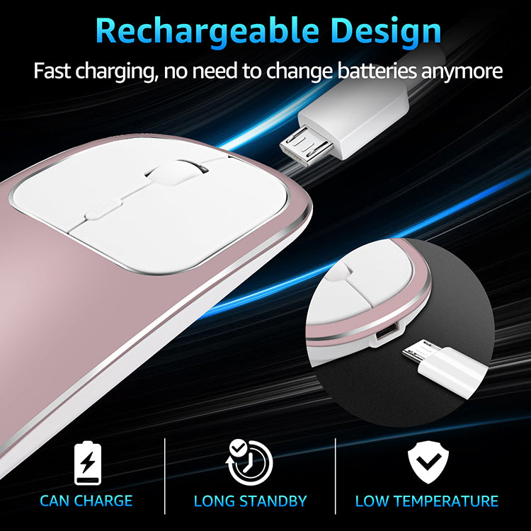 2.4G Wireless Optical Mouse Rechargeable Aluminium Alloy Mice with Type-C Adapter for Desktop Computer Office Laptop