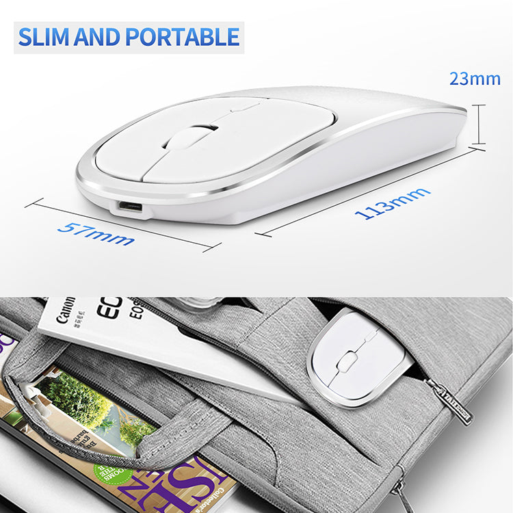 2.4G Wireless Optical Mouse Rechargeable Aluminium Alloy Mice with Type-C Adapter for Desktop Computer Office Laptop
