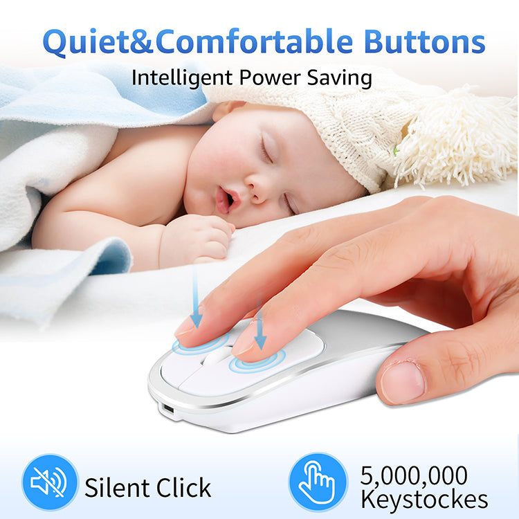 2.4G Wireless Optical Mouse Rechargeable Aluminium Alloy Mice with Type-C Adapter for Desktop Computer Office Laptop