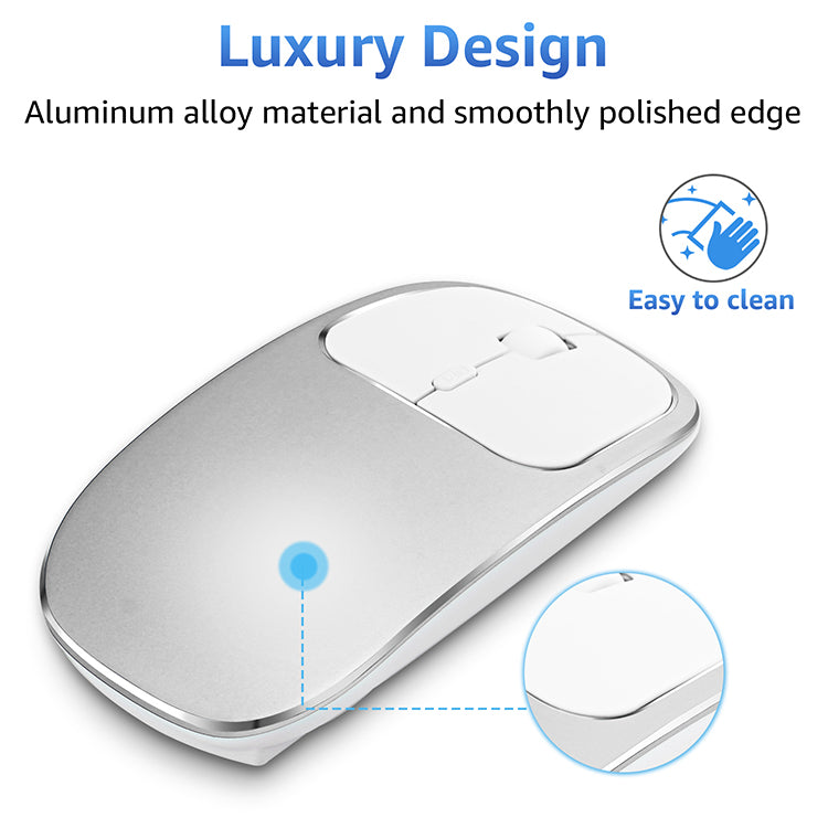 2.4G Wireless Optical Mouse Rechargeable Aluminium Alloy Mice with Type-C Adapter for Desktop Computer Office Laptop