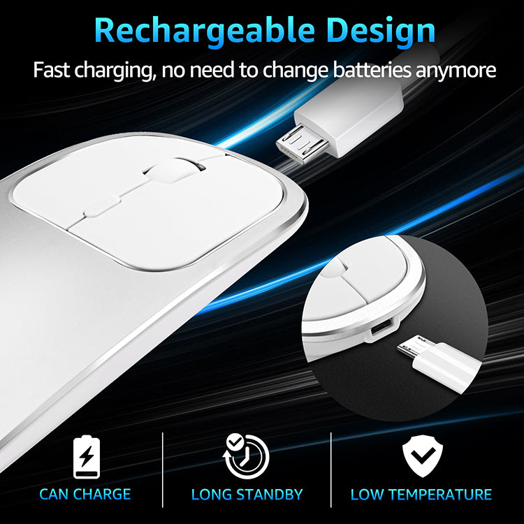 2.4G Wireless Optical Mouse Rechargeable Aluminium Alloy Mice with Type-C Adapter for Desktop Computer Office Laptop