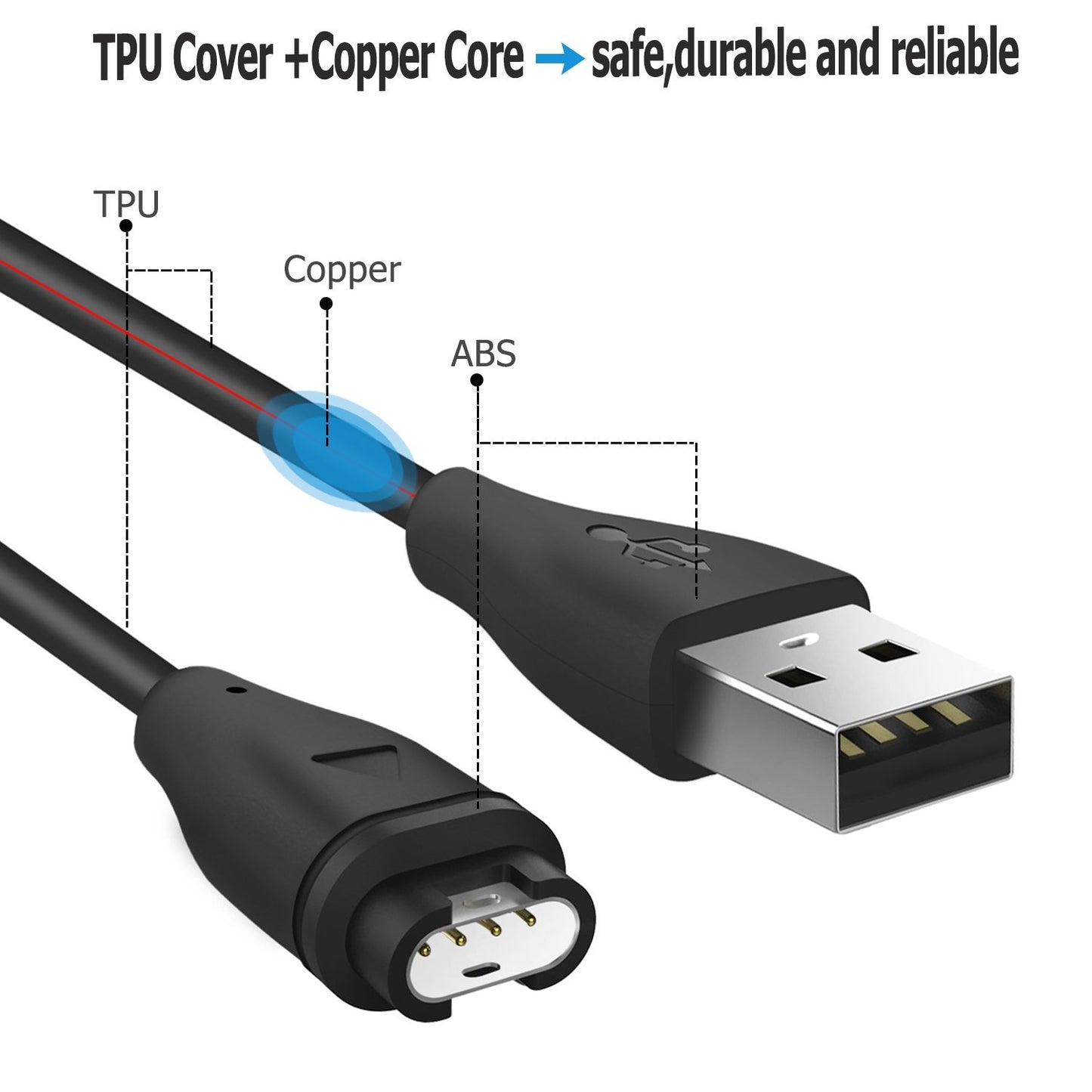 1m Smart Watch Fast Charging Cord Data Cable for Garmin Enduro/Forerunner 55/Forerunner 945 LTE/Forerunner 158/Venu2/Venu 2S