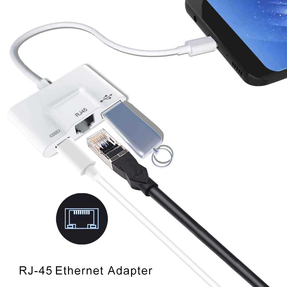 Type-C to RJ45 Ethernet OTG Adapter Wired LAN Card Ethernet USB OTG HUB HD Video Adapter